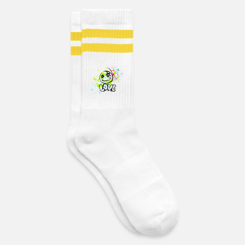 Neon Splatter Chaos - Gestreifte Tennissocken - Weiß/Gelb