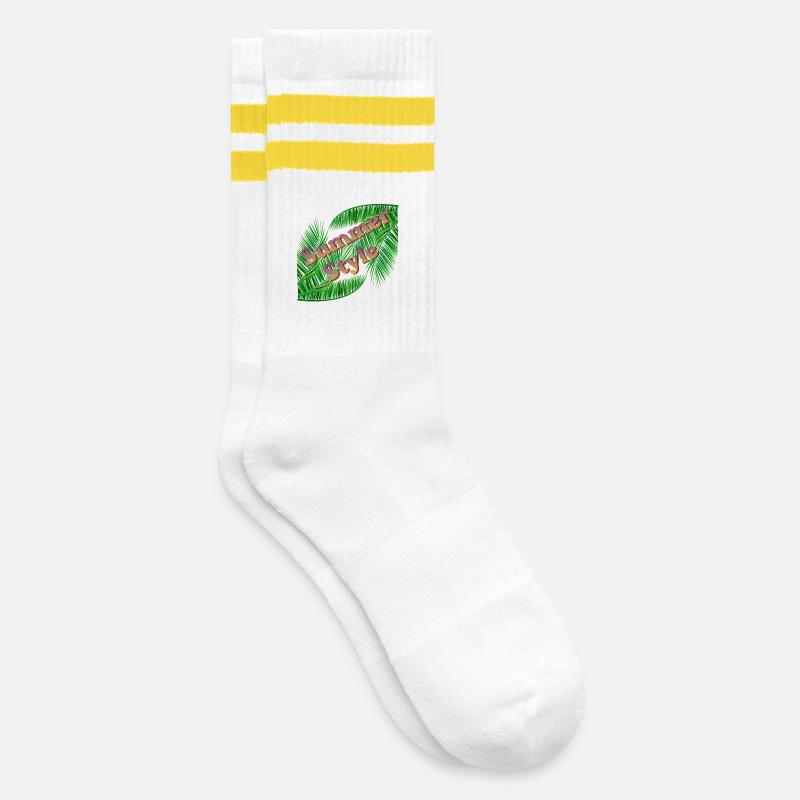 Summer style with palm trees - Striped tennis socks - white/yellow
