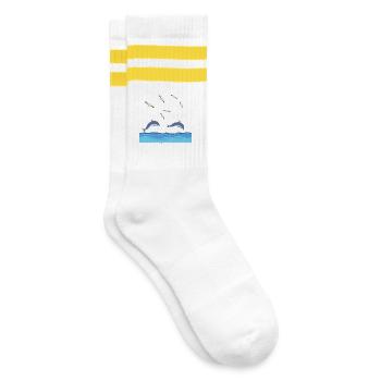 Dolphins Leap Over Azure Waves - Striped tennis socks - white/yellow - Right