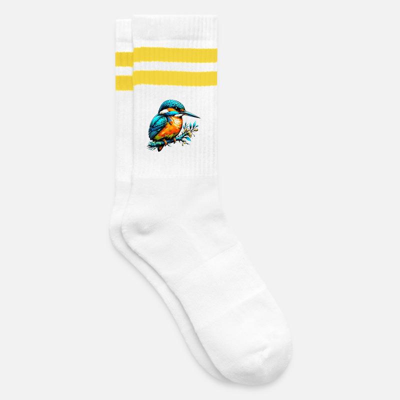 Eisvogel - Gestreifte Tennissocken - Weiß/Gelb