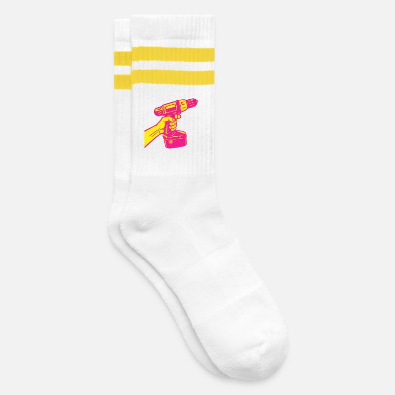 Heimwerker Pop-Art - Gestreifte Tennissocken - Weiß/Gelb