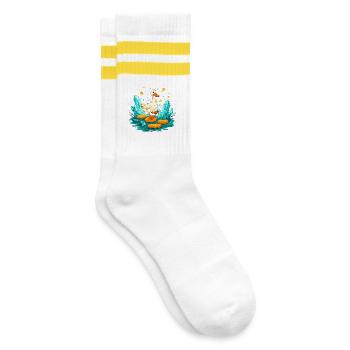 Schatzduck im Kristallreich - Gestreifte Tennissocken - Weiß/Gelb - Rechts