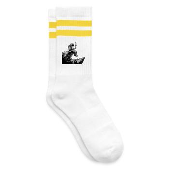 Astronaut Café Espace Falaise - Striped tennis socks - white/yellow - Right