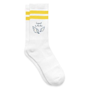 Happiest by the Sea Beach Shell Vintage Desig - Gestreifte Tennissocken - Weiß/Gelb - Rechts