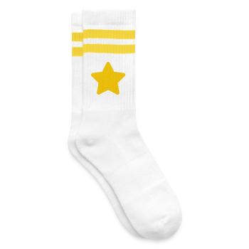 Gelber Sternakzent: Einfacher Stern - Gestreifte Tennissocken - Weiß/Gelb - Rechts