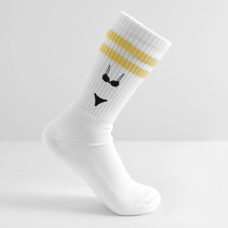 Dessous- oder Bekini-Logo für Geschäft oder Marktstand Gestreifte Tennissocken