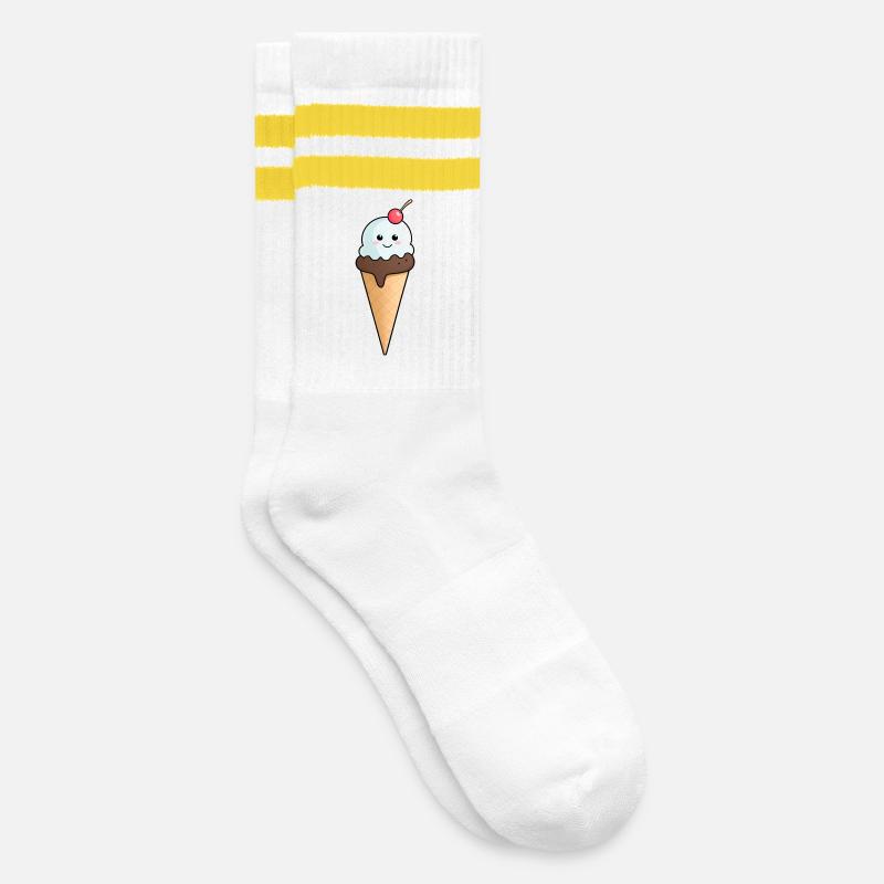 Kuscheliges Eis mit Kirsche - Striped tennis socks - white/yellow