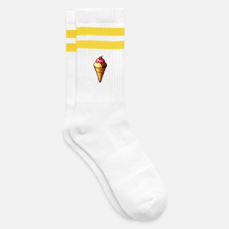 Retro Pixel Eiscreme Cone - Striped tennis socks - white/yellow