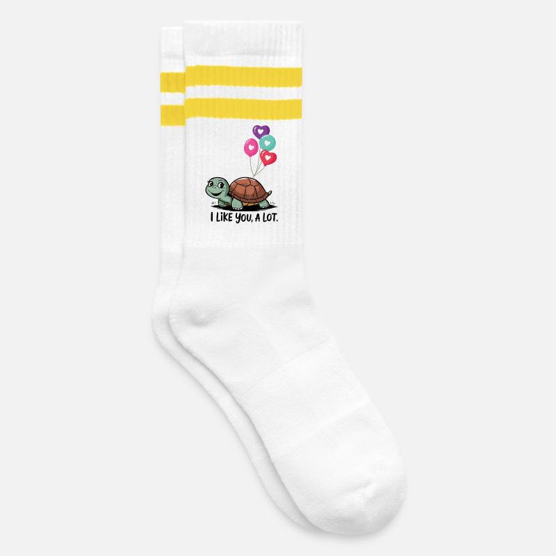 Turtle with Heart Balloons - Striped tennis socks - white/yellow