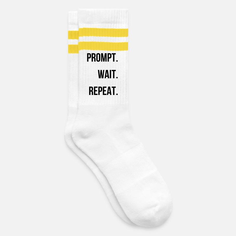 Prompt. Wait. Repeat. - Striped tennis socks - white/yellow
