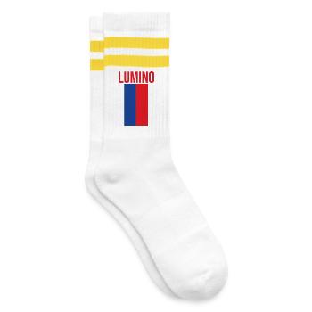 Lumino Tessin - Gestreifte Tennissocken - Weiß/Gelb - Rechts