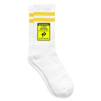 Warning! Daddy does Krav Maga! - Striped tennis socks - white/yellow - Right