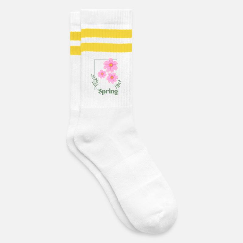 Spring Blumen Design Rosa - Gestreifte Tennissocken - Weiß/Gelb