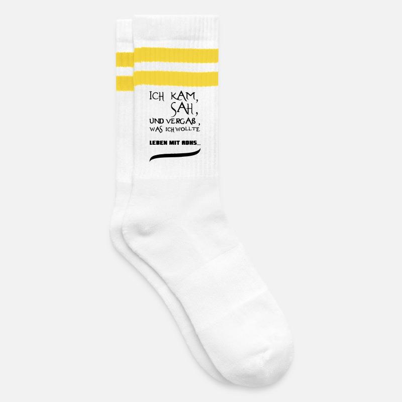 Leben mit ADHS Geschenk - Gestreifte Tennissocken - Weiß/Gelb