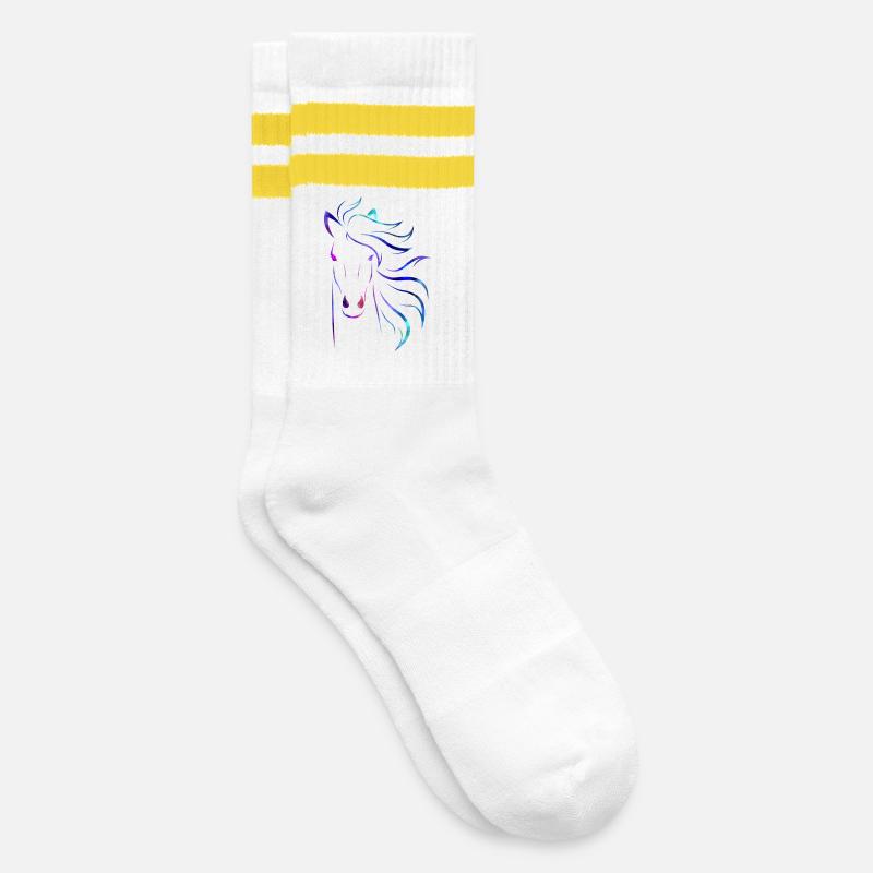 Pferd - Gestreifte Tennissocken - Weiß/Gelb