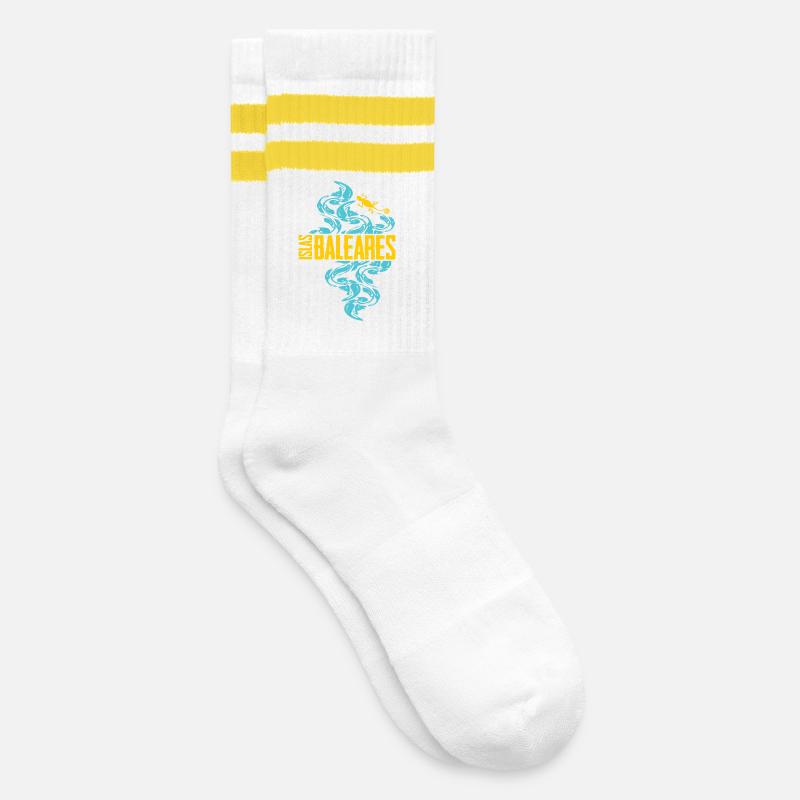 Balearic Islands Waves Pattern - Striped tennis socks - white/yellow