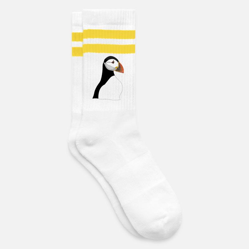 Puffin Head Print - Gestreifte Tennissocken - Weiß/Gelb