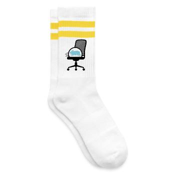  Hamsterrad auf Bürostuhl - Gestreifte Tennissocken - Weiß/Gelb - Rechts