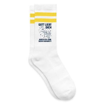 Gott liebt dich Favorit Engel Humor - Gestreifte Tennissocken - Weiß/Gelb - Rechts
