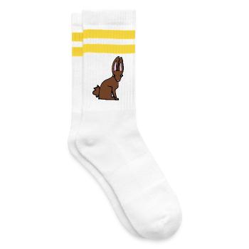 Brauner Hase - Gestreifte Tennissocken - Weiß/Gelb - Rechts