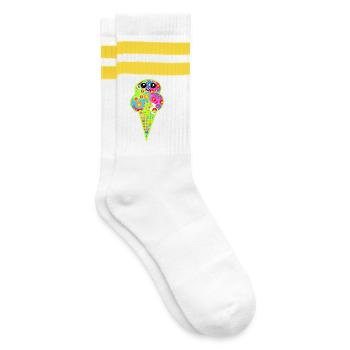Retro Eis Vintage Kinder Kind 60er  - Gestreifte Tennissocken - Weiß/Gelb - Rechts