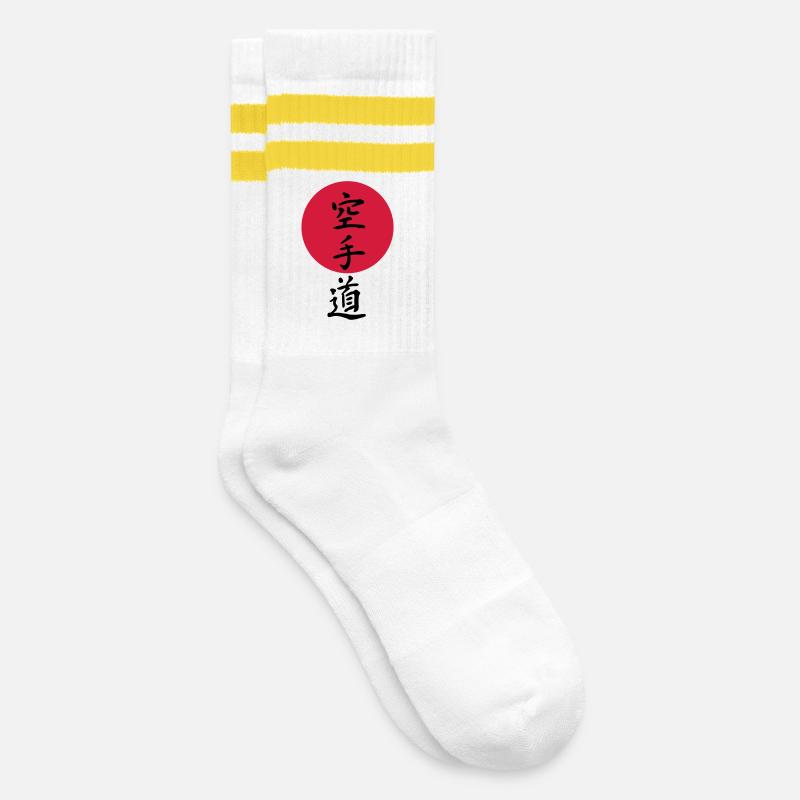 Karate - Gestreifte Tennissocken - Weiß/Gelb