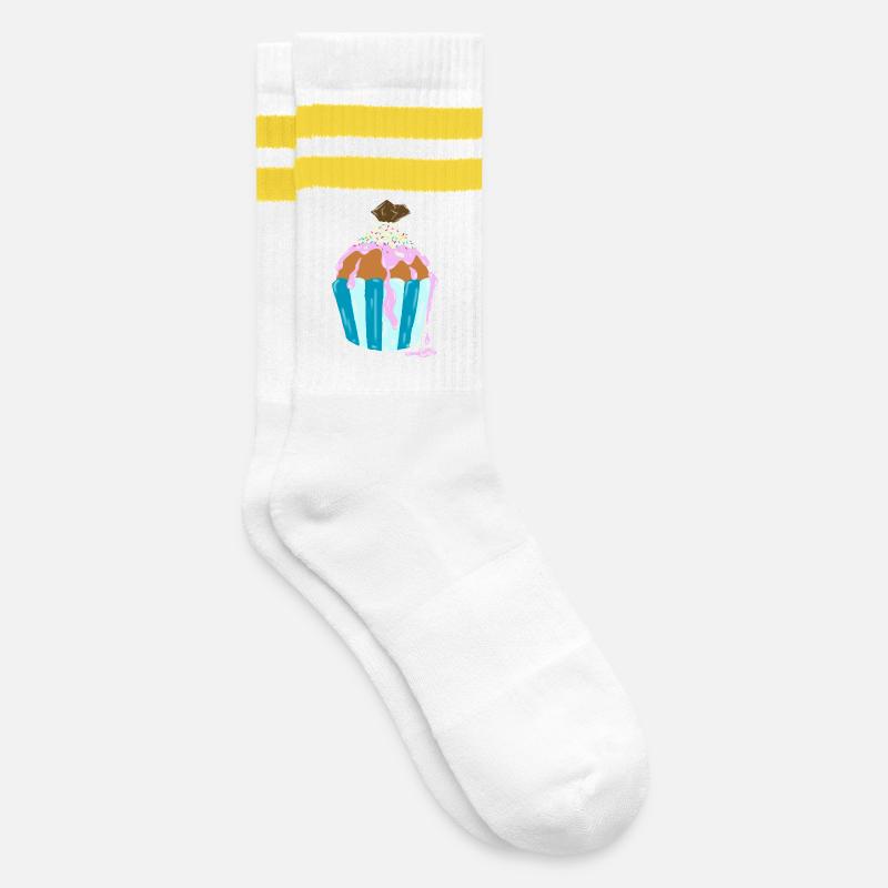 Cupcake, Törtchen - Gestreifte Tennissocken - Weiß/Gelb