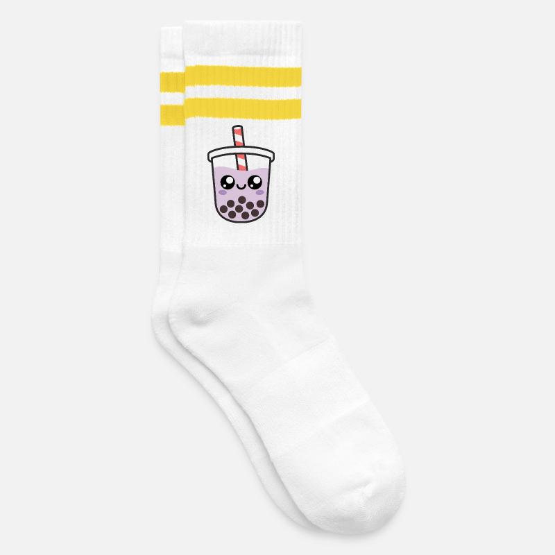 Kawaii Bubble Tee - Gestreifte Tennissocken - Weiß/Gelb