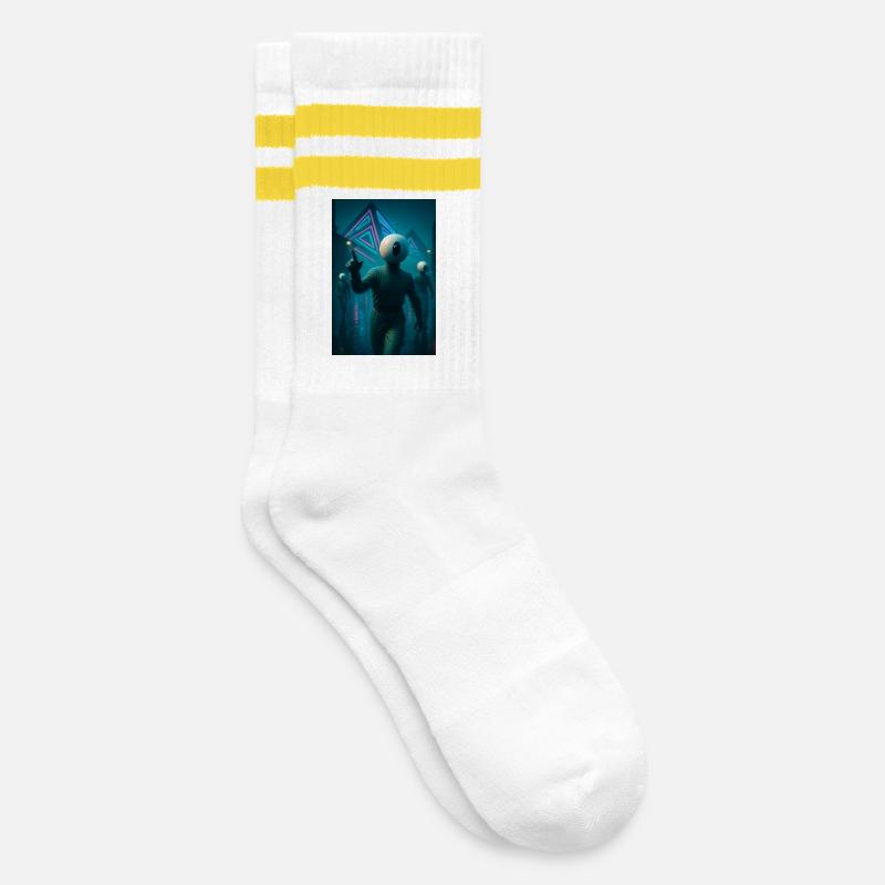 Bot und Pyramide - Gestreifte Tennissocken - Weiß/Gelb
