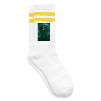 Goddess of the Oceans – Trident and Waves - Striped tennis socks - white/yellow - Right
