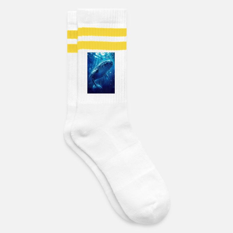 Illustration eines Wals - Gestreifte Tennissocken - Weiß/Gelb
