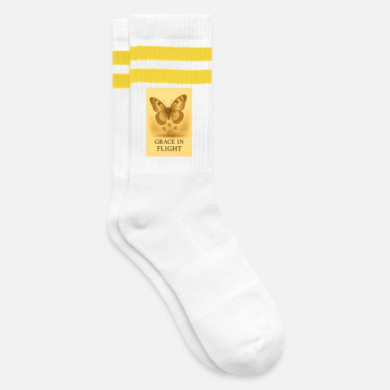 Gnade im Flug Schmetterlingsblüte - Gestreifte Tennissocken - Weiß/Gelb