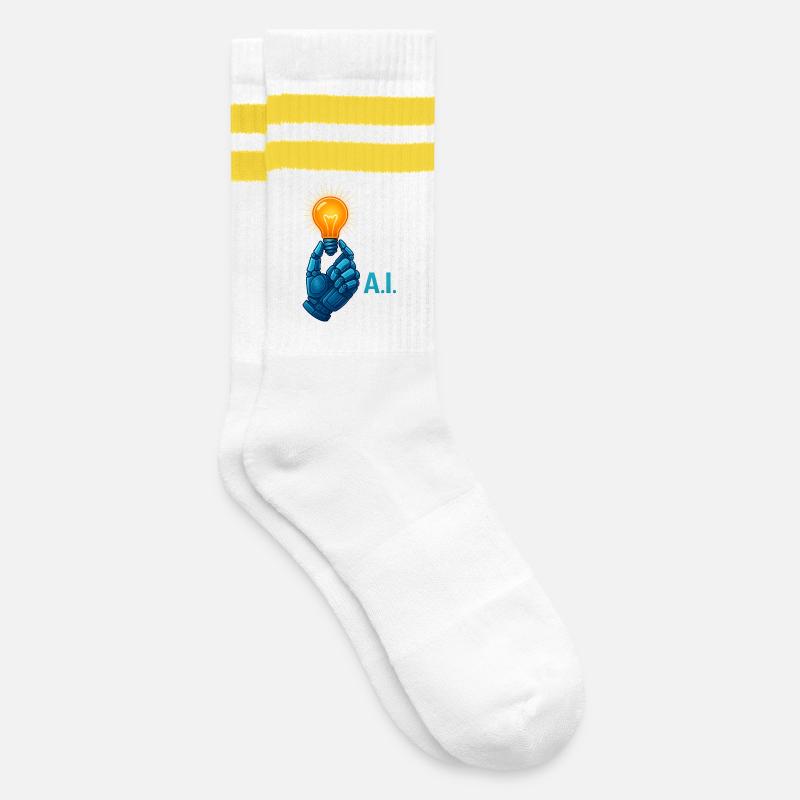ai Tech Statement mit coolem Vibe funny - Gestreifte Tennissocken - Weiß/Gelb
