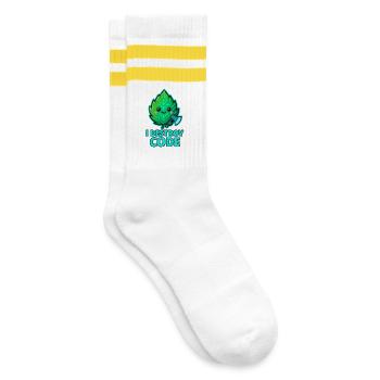 Grünes Blatt Code-Krieger - Gestreifte Tennissocken - Weiß/Gelb - Rechts