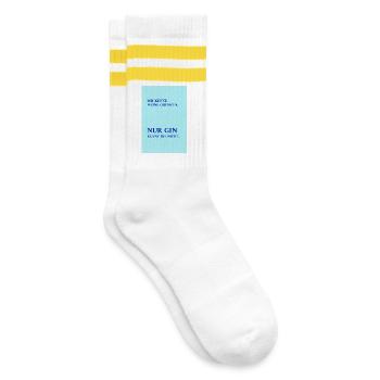 Nur Gin kennt meine Grenzen – lustiger Spruch - Gestreifte Tennissocken - Weiß/Gelb - Rechts