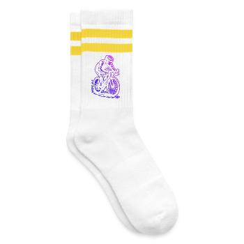 I love road bikes, cool design for racing bikes - Striped tennis socks - white/yellow - Right