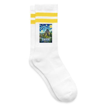 Sakai, Japan - Gestreifte Tennissocken - Weiß/Gelb - Rechts