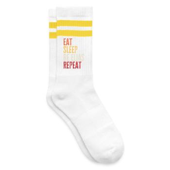 Eat Sleep Be Elias Repeat Retro Name - Striped tennis socks - white/yellow - Right