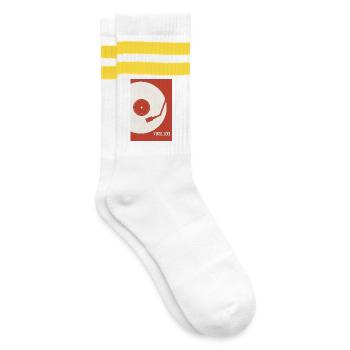 Vinyl Life – Retro Plattenspieler Poster - Gestreifte Tennissocken - Weiß/Gelb - Rechts