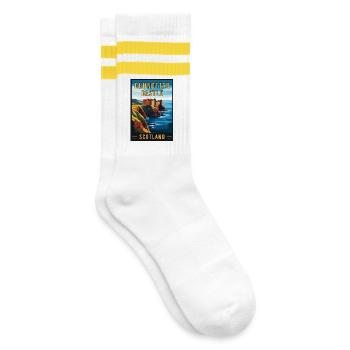 Erleben Sie Mystic Dunnottar Castle in Schottland - Gestreifte Tennissocken - Weiß/Gelb - Rechts
