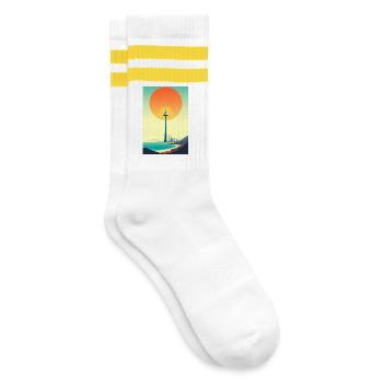 Tour du coucher au-dessus de la ville côtière - Chaussettes de tennis - blanc/jaune - Droite