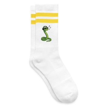 Snake Headphones Musik Vibe Illustration Kunst - Gestreifte Tennissocken - Weiß/Gelb - Rechts