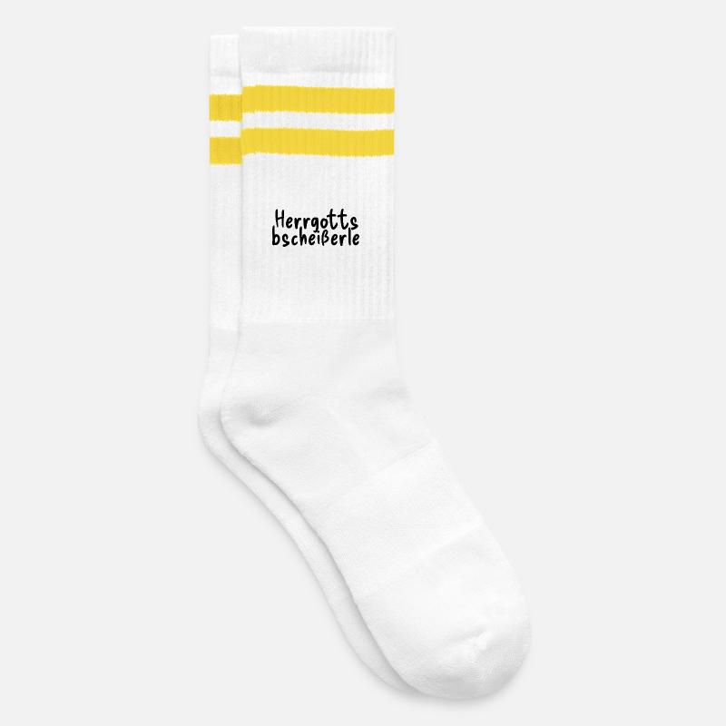 Herrgottsbscheißerle - Gestreifte Tennissocken - Weiß/Gelb