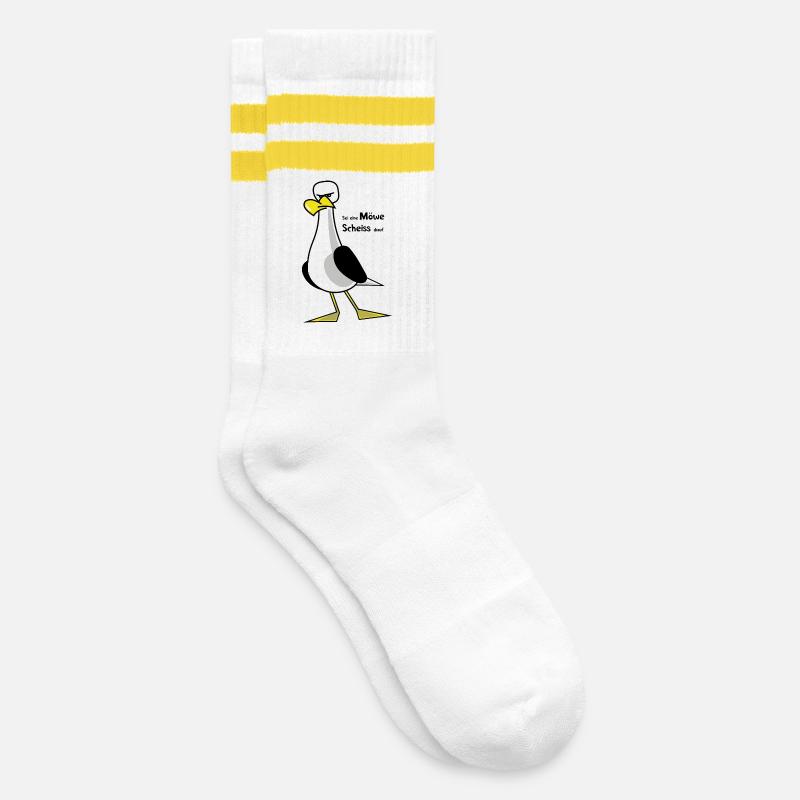 Sei eine Möwe ... - Gestreifte Tennissocken - Weiß/Gelb