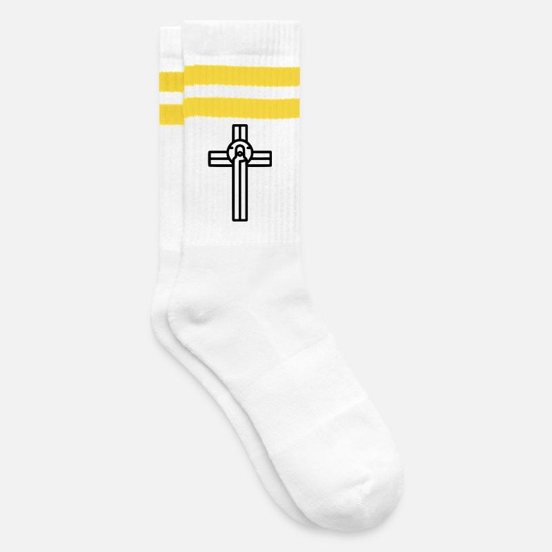 The Logos – The Risen One before the Cross - Striped tennis socks - white/yellow