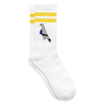 Pigeon with Book – Minimal Urban Illustration - Gestreifte Tennissocken - Weiß/Gelb - Rechts