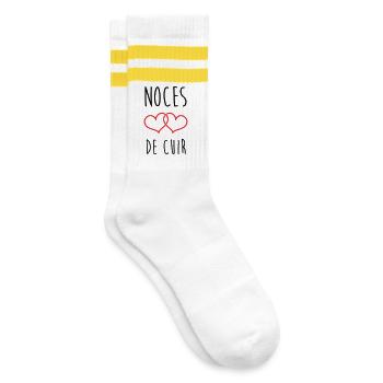 Leather Wedding 2 Years of Love - Striped tennis socks - white/yellow - Right