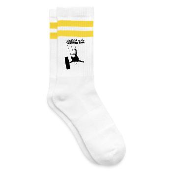 Stell dich an die richtige Bar - Gestreifte Tennissocken - Weiß/Gelb - Rechts