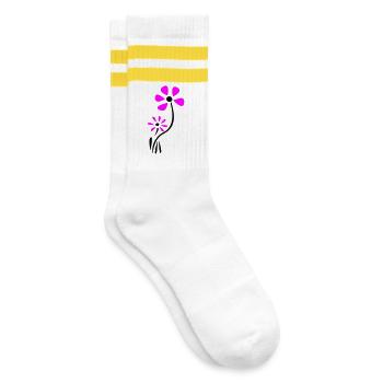 Blüten Fantasie - Gestreifte Tennissocken - Weiß/Gelb - Rechts