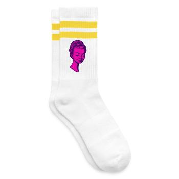 Portrait de dame Pop Art des années 60 - Chaussettes de tennis - blanc/jaune - Droite